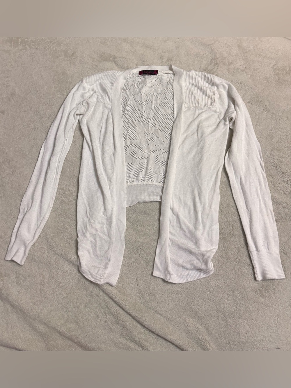 Kids White Open-Front Lightweight Cardigan